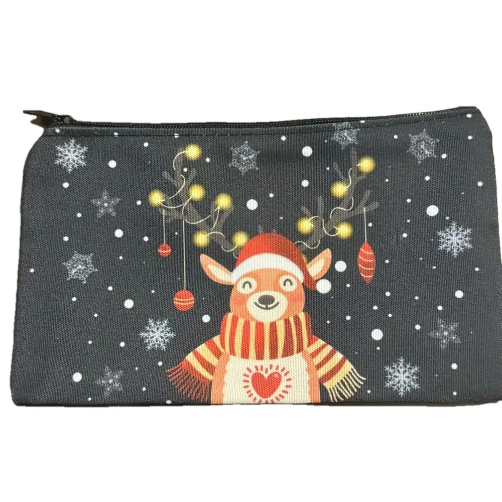 2/$10 Holiday Reindeer Ornament Cosmetic Makeup Bag With Zipper